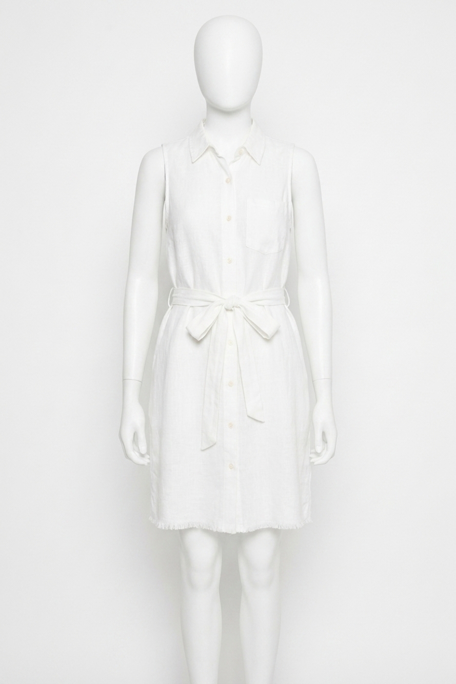 NEW MYSTREE frayed bottom detail sleeveless shirt dress in white